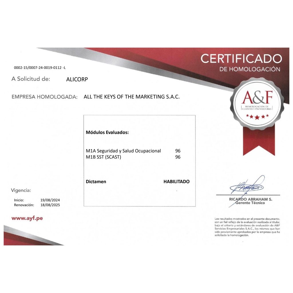 Certificado de Homologacion All The Keys Of Marketing SAC 2 page 0001
